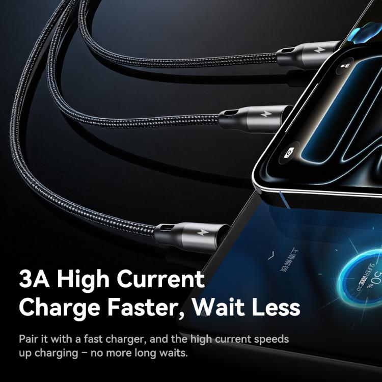 ROCK RCB0790 1.2m 3-in-1 USB to 8 Pin + Type-C + Micro USB Metal Braided Charging Cable, RCB0790