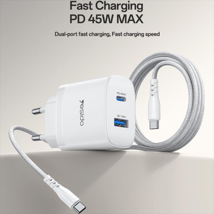 ชุดที่ชาร์จเร็ว Yesido PD45W USB และ Type-C แบบอินเทอร์เฟซคู่ พร้อมปลั๊ก EU, UK, US
