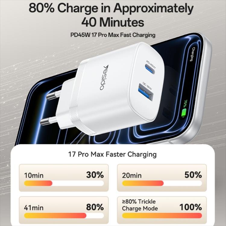 ชุดที่ชาร์จเร็ว Yesido PD45W USB และ Type-C แบบอินเทอร์เฟซคู่ พร้อมปลั๊ก EU, UK, US