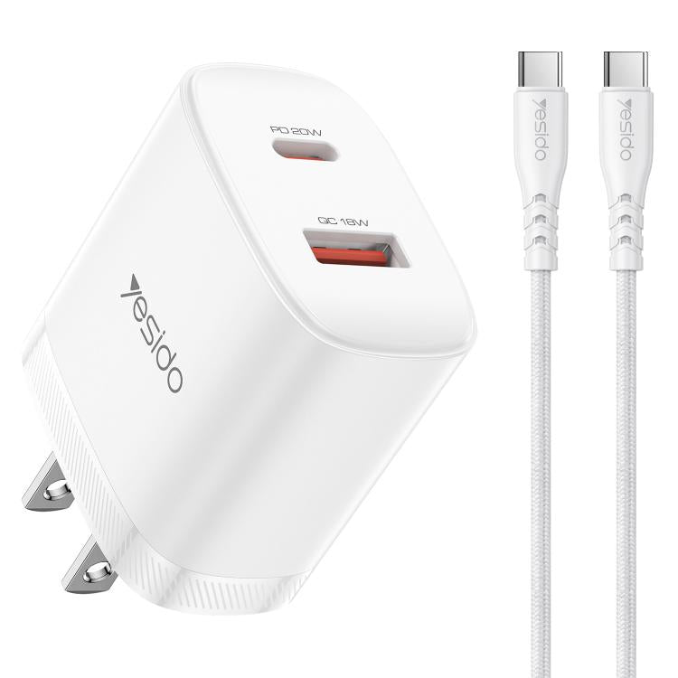 ชุดชาร์จ Yesido YC19U PD20W USB-C / Type-C และ QC18W USB-A แบบพอร์ตคู่ พร้อมสาย Type-C เป็น Type-C รุ่น YC19U