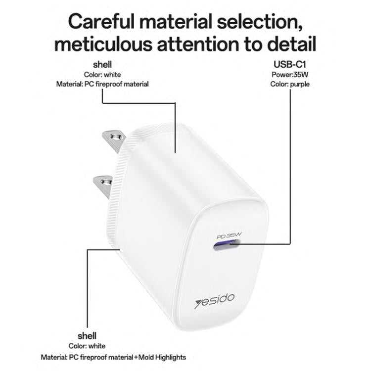 ชุดชาร์จเร็ว Yesido YC20U PD35W USB-C / Type-C แบบพอร์ตเดี่ยว พร้อมสาย Type-C เป็น Type-C รุ่น YC20U