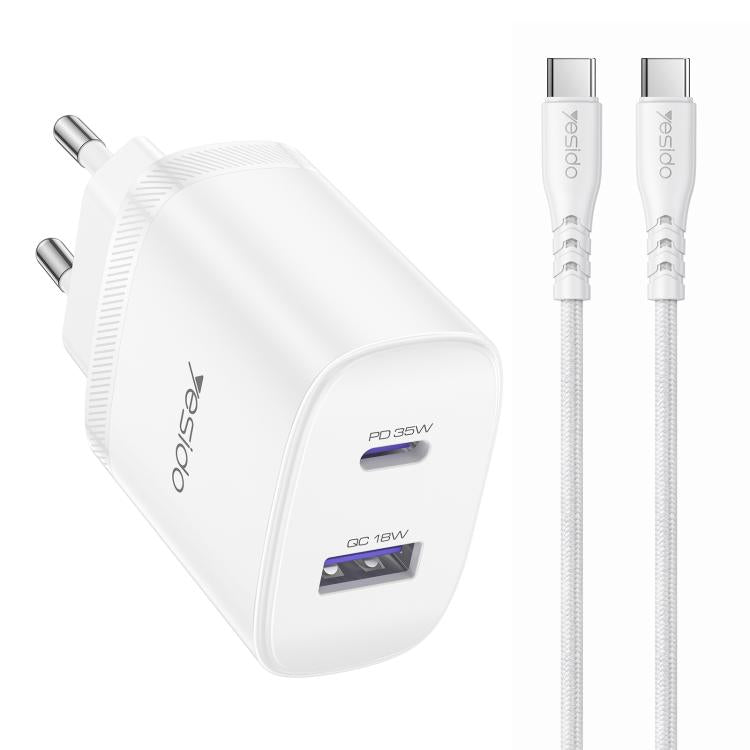 Yesido PD35W Type-C, USB Fast Charger Kit with Type-C to Type-C Cable, US Plug, EU Plug, UK Plug