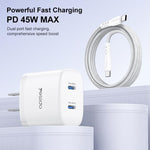ชุดชาร์จเร็ว Yesido PD45W แบบคู่ Type-C พร้อมสาย Type-C เป็น Type-C ปลั๊ก US, ปลั๊ก EU, ปลั๊ก UK