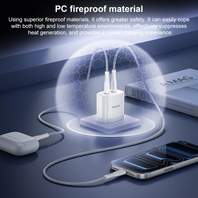 ชุดชาร์จเร็ว Yesido PD45W แบบคู่ Type-C พร้อมสาย Type-C เป็น Type-C ปลั๊ก US, ปลั๊ก EU, ปลั๊ก UK