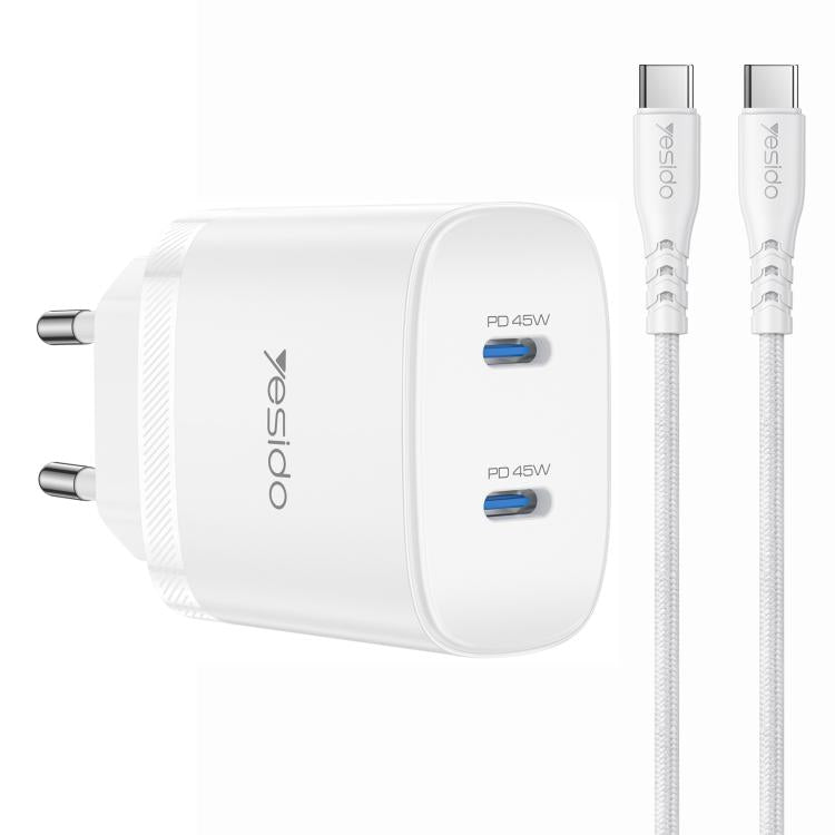 ชุดชาร์จเร็ว Yesido PD45W แบบคู่ Type-C พร้อมสาย Type-C เป็น Type-C ปลั๊ก US, ปลั๊ก EU, ปลั๊ก UK