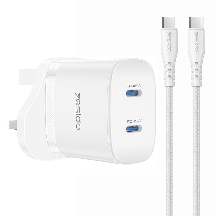 ชุดชาร์จเร็ว Yesido PD45W แบบคู่ Type-C พร้อมสาย Type-C เป็น Type-C ปลั๊ก US, ปลั๊ก EU, ปลั๊ก UK
