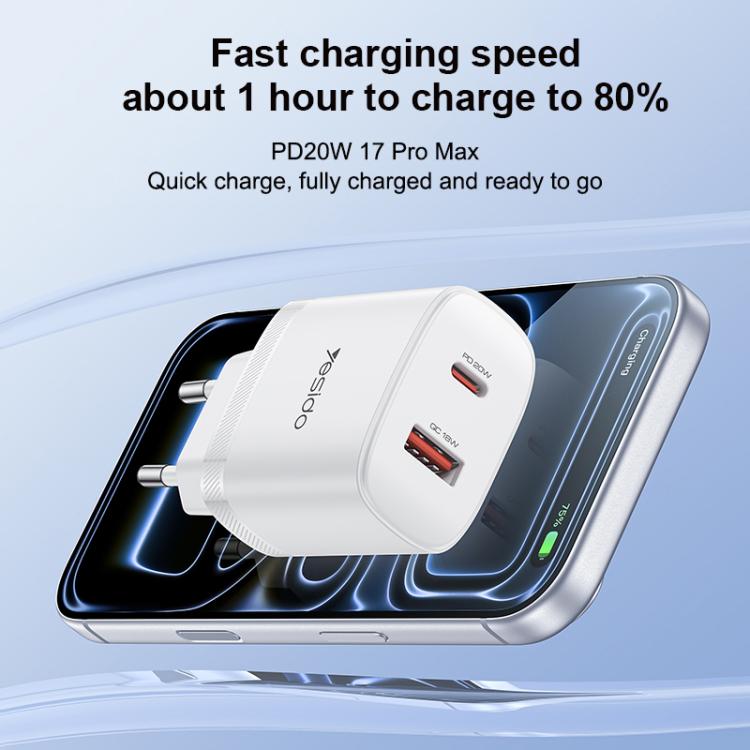 ชุดชาร์จ Yesido YC106 PD20W USB-C / Type-C และ QC18W USB-A แบบพอร์ตคู่ พร้อมสาย Type-C เป็น Type-C รุ่น YC106