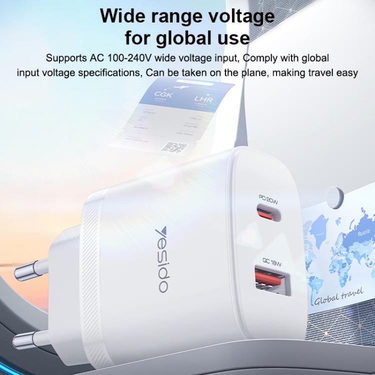 ชุดชาร์จ Yesido YC106 PD20W USB-C / Type-C และ QC18W USB-A แบบพอร์ตคู่ พร้อมสาย Type-C เป็น Type-C รุ่น YC106