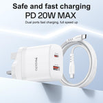 ชุดชาร์จ Yesido YC152 PD20W USB-C / Type-C และ QC18W USB-A แบบพอร์ตคู่ พร้อมสาย Type-C เป็น Type-C รุ่น YC152