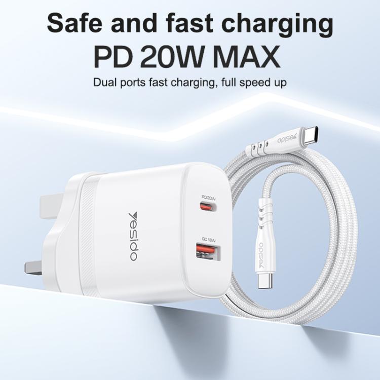 ชุดชาร์จ Yesido YC152 PD20W USB-C / Type-C และ QC18W USB-A แบบพอร์ตคู่ พร้อมสาย Type-C เป็น Type-C รุ่น YC152