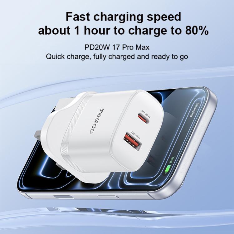 ชุดชาร์จ Yesido YC152 PD20W USB-C / Type-C และ QC18W USB-A แบบพอร์ตคู่ พร้อมสาย Type-C เป็น Type-C รุ่น YC152