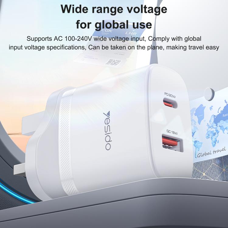 ชุดชาร์จ Yesido YC152 PD20W USB-C / Type-C และ QC18W USB-A แบบพอร์ตคู่ พร้อมสาย Type-C เป็น Type-C รุ่น YC152
