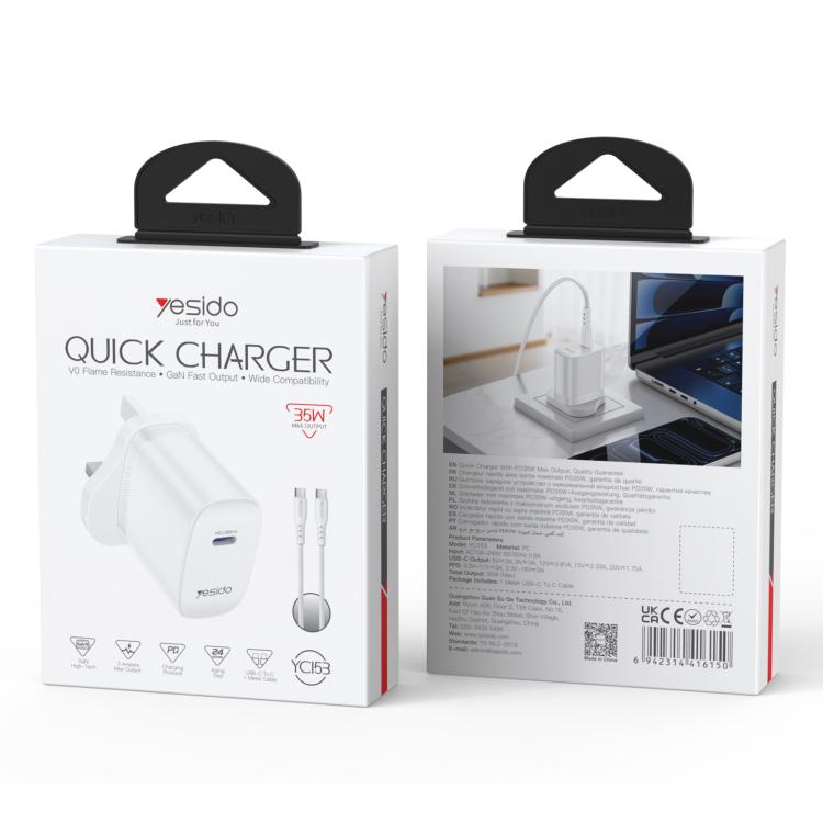 ชุดชาร์จเร็ว Yesido YC153 PD35W USB-C / Type-C แบบพอร์ตเดี่ยว พร้อมสาย Type-C เป็น Type-C รุ่น YC153