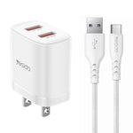 ชุดชาร์จ Yesido YC17U 12W 2.4A USB สองพอร์ต พร้อมสายข้อมูล USB 1 เมตรเป็น Type-C, YC17U