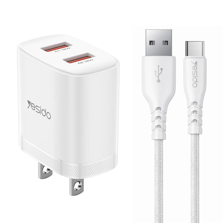 ชุดชาร์จ Yesido YC17U 12W 2.4A USB สองพอร์ต พร้อมสายข้อมูล USB 1 เมตรเป็น Type-C, YC17U
