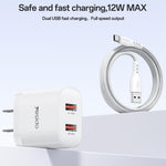 ชุดชาร์จ Yesido YC17U 12W 2.4A USB สองพอร์ต พร้อมสายข้อมูล USB 1 เมตรเป็น Type-C, YC17U