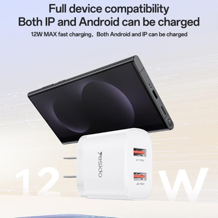 ชุดชาร์จ Yesido YC17U 12W 2.4A USB สองพอร์ต พร้อมสายข้อมูล USB 1 เมตรเป็น Type-C, YC17U