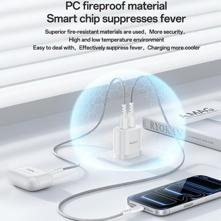 ชุดชาร์จ Yesido YC17U 12W 2.4A USB สองพอร์ต พร้อมสายข้อมูล USB 1 เมตรเป็น Type-C, YC17U