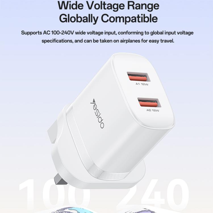 ชุดชาร์จ Yesido YC150 12W 2.4A USB สองพอร์ต พร้อมสายข้อมูล USB 1 เมตรเป็น Type-C, YC150