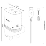 ชุดชาร์จ Yesido YC150 12W 2.4A USB สองพอร์ต พร้อมสายข้อมูล USB 1 เมตรเป็น Type-C, YC150