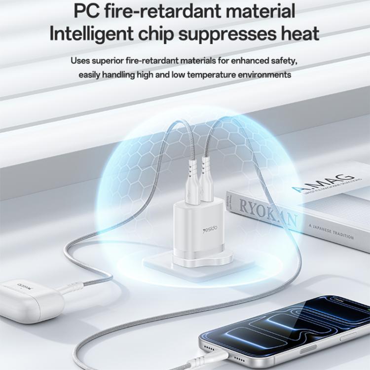 ชุดชาร์จ Yesido YC150 12W 2.4A USB สองพอร์ต พร้อมสายข้อมูล USB 1 เมตรเป็น Type-C, YC150