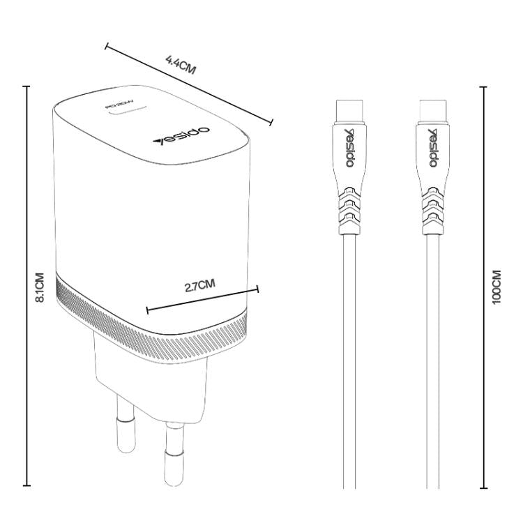 ชุดชาร์จ Yesido YC105 PD20W Type-C พร้อมสายข้อมูล Type-C 1 เมตรเป็น Type-C, YC105
