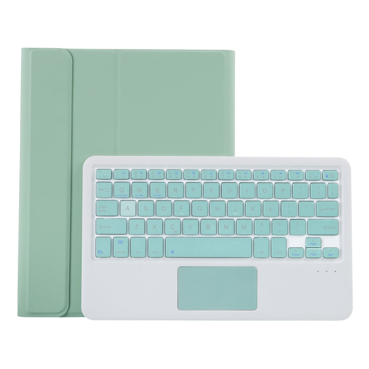 T098B-A เคสป้องกันคีย์บอร์ดบลูทูธ TPU สีลูกกวาดถอดได้ลายผิวหนังอัด สำหรับ iPad Air 11 2024 / 2025 / Air 4 10.9 นิ้ว 2020 พร้อมขาตั้ง ช่องใส่ปากกา และระบบสัมผัส, T098B-A