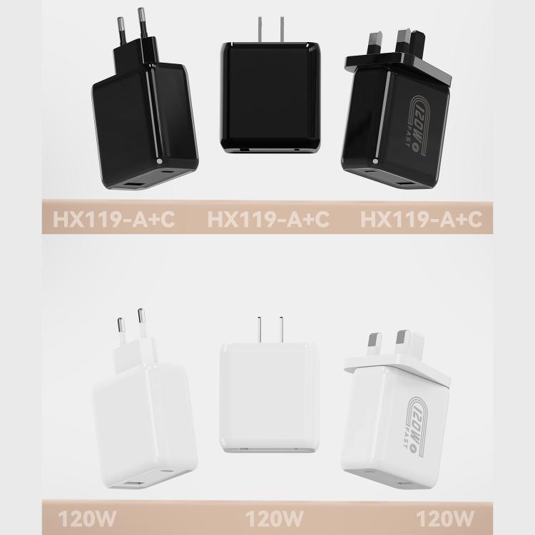 เครื่องชาร์จเร็ว 120W USB และ Type-C HX119 พร้อมปลั๊ก EU, ปลั๊ก UK, ปลั๊ก US