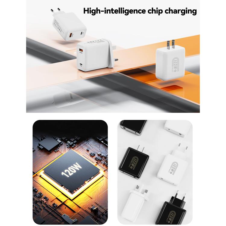 เครื่องชาร์จเร็ว 120W USB และ Type-C HX119 พร้อมปลั๊ก EU, ปลั๊ก UK, ปลั๊ก US