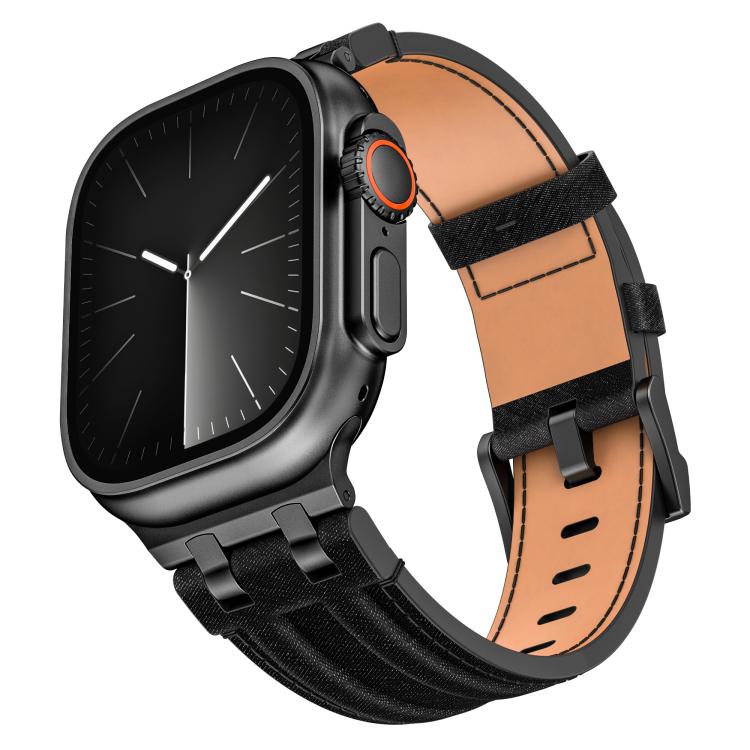 สายรัดนาฬิกาหนังวีแกนเย็บลายยีนส์ สำหรับ Apple Watch 46mm / 49mm / 45mm / 44mm