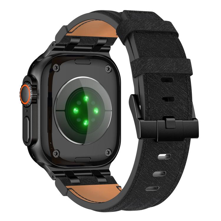 สายรัดนาฬิกาหนังวีแกนเย็บลายยีนส์ สำหรับ Apple Watch 46mm / 49mm / 45mm / 44mm