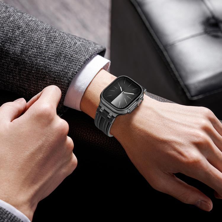 สายรัดนาฬิกาหนังวีแกนเย็บลายยีนส์ สำหรับ Apple Watch 46mm / 49mm / 45mm / 44mm