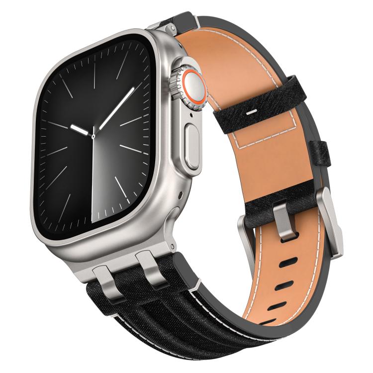 สายรัดนาฬิกาหนังวีแกนเย็บลายยีนส์ สำหรับ Apple Watch 46mm / 49mm / 45mm / 44mm