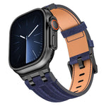 สายรัดนาฬิกาหนังวีแกนเย็บลายยีนส์ สำหรับ Apple Watch 46mm / 49mm / 45mm / 44mm
