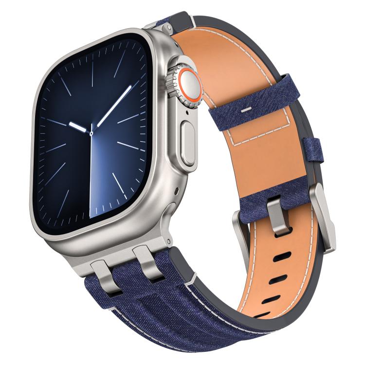 สายรัดนาฬิกาหนังวีแกนเย็บลายยีนส์ สำหรับ Apple Watch 46mm / 49mm / 45mm / 44mm