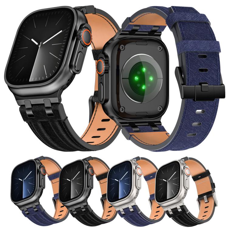 สายรัดนาฬิกาหนังวีแกนเย็บลายยีนส์ สำหรับ Apple Watch 46mm / 49mm / 45mm / 44mm