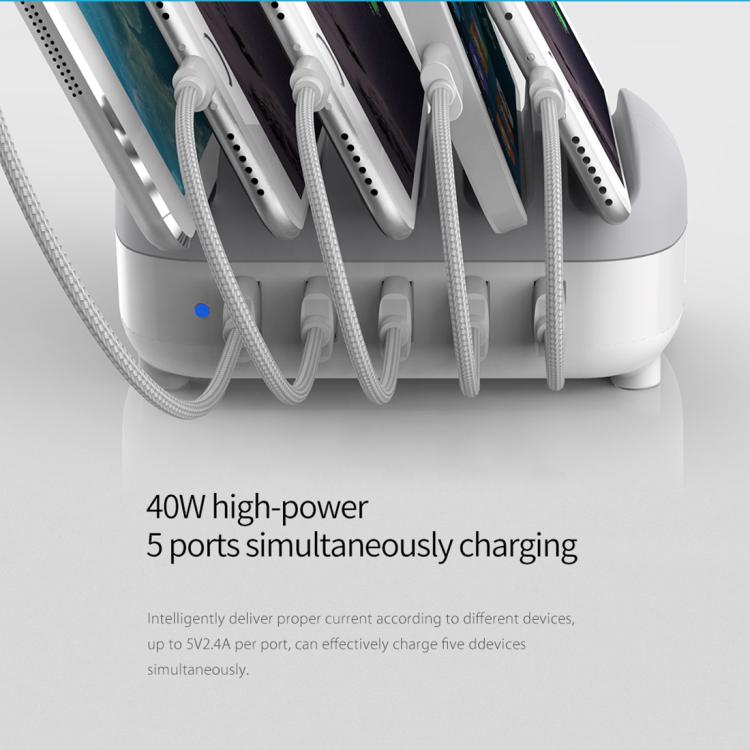 แท่นชาร์จอัจฉริยะ ORICO DUK-5P 40W 5 พอร์ต USB พร้อมขาตั้ง, ปลั๊ก US, ปลั๊ก UK, ปลั๊ก AU