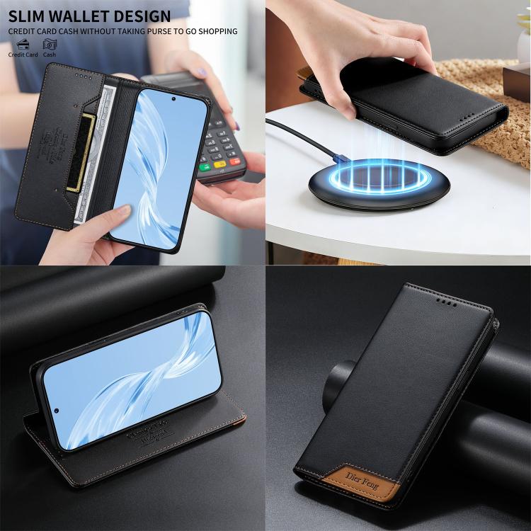 เคสโทรศัพท์หนังวีแกนแม่เหล็ก RFID แบบต่อผ้ารวม Dierfeng สำหรับ iPhone 16, สำหรับ iPhone 15 Pro Max, สำหรับ iPhone 15 Pro, สำหรับ iPhone 15 Plus, สำหรับ iPhone 15, สำหรับ iPhone 14 Plus, สำหรับ iPhone 14 / 13, สำหรับ iPhone 14 Pro