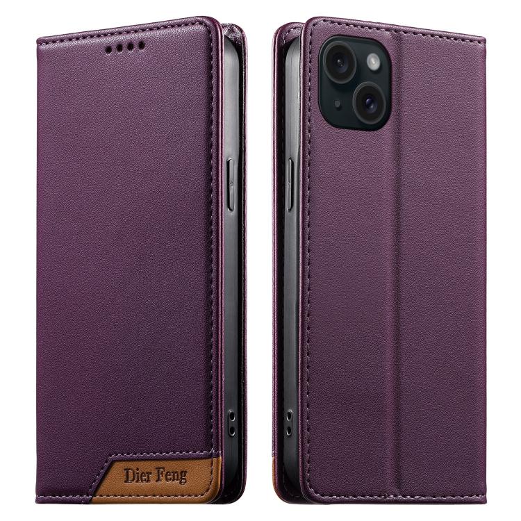 เคสโทรศัพท์หนังวีแกนแม่เหล็ก RFID แบบต่อผ้ารวม Dierfeng สำหรับ iPhone 16, สำหรับ iPhone 15 Pro Max, สำหรับ iPhone 15 Pro, สำหรับ iPhone 15 Plus, สำหรับ iPhone 15, สำหรับ iPhone 14 Plus, สำหรับ iPhone 14 / 13, สำหรับ iPhone 14 Pro