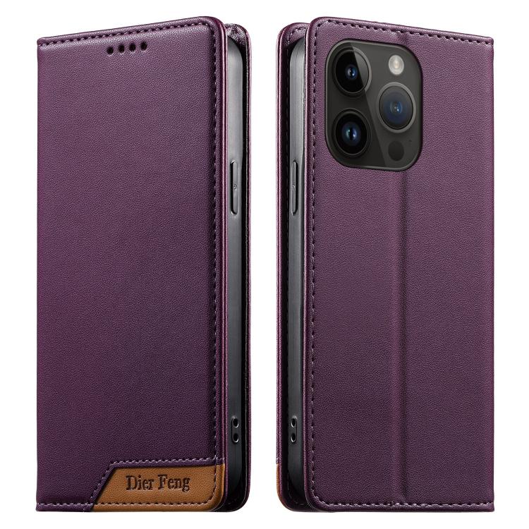 เคสโทรศัพท์หนังวีแกนแม่เหล็ก RFID แบบต่อผ้ารวม Dierfeng สำหรับ iPhone 16, สำหรับ iPhone 15 Pro Max, สำหรับ iPhone 15 Pro, สำหรับ iPhone 15 Plus, สำหรับ iPhone 15, สำหรับ iPhone 14 Plus, สำหรับ iPhone 14 / 13, สำหรับ iPhone 14 Pro