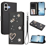 เคสโทรศัพท์หนังวีแกนสองชั้นลายหัวใจดอกไม้พร้อมสายคล้องข้อมือ ZS01, สำหรับ iPhone 17e / 16e, สำหรับ iPhone 17 Pro Max, สำหรับ iPhone 17 Pro, สำหรับ iPhone 17, สำหรับ iPhone Air, สำหรับ iPhone 16 Pro Max