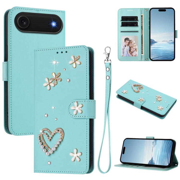 เคสโทรศัพท์หนังวีแกนสองชั้นลายหัวใจดอกไม้พร้อมสายคล้องข้อมือ ZS01, สำหรับ iPhone 17e / 16e, สำหรับ iPhone 17 Pro Max, สำหรับ iPhone 17 Pro, สำหรับ iPhone 17, สำหรับ iPhone Air, สำหรับ iPhone 16 Pro Max
