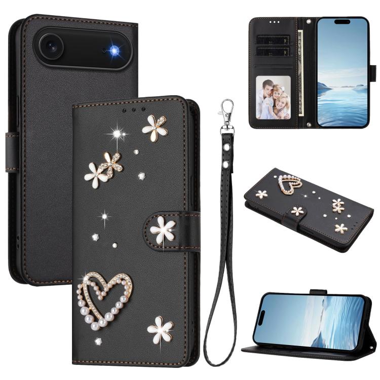 เคสโทรศัพท์หนังวีแกนสองชั้นลายหัวใจดอกไม้พร้อมสายคล้องข้อมือ ZS01, สำหรับ iPhone 17e / 16e, สำหรับ iPhone 17 Pro Max, สำหรับ iPhone 17 Pro, สำหรับ iPhone 17, สำหรับ iPhone Air, สำหรับ iPhone 16 Pro Max