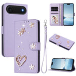 เคสโทรศัพท์หนังวีแกนสองชั้นลายหัวใจดอกไม้พร้อมสายคล้องข้อมือ ZS01, สำหรับ iPhone 17e / 16e, สำหรับ iPhone 17 Pro Max, สำหรับ iPhone 17 Pro, สำหรับ iPhone 17, สำหรับ iPhone Air, สำหรับ iPhone 16 Pro Max