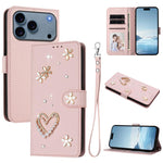 เคสโทรศัพท์หนังวีแกนสองชั้นลายหัวใจดอกไม้พร้อมสายคล้องข้อมือ ZS01, สำหรับ iPhone 17e / 16e, สำหรับ iPhone 17 Pro Max, สำหรับ iPhone 17 Pro, สำหรับ iPhone 17, สำหรับ iPhone Air, สำหรับ iPhone 16 Pro Max