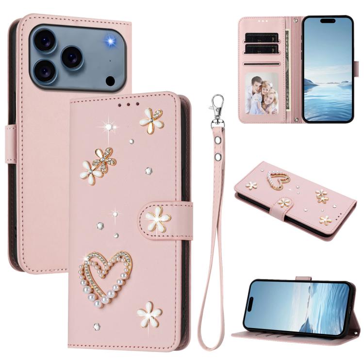 เคสโทรศัพท์หนังวีแกนสองชั้นลายหัวใจดอกไม้พร้อมสายคล้องข้อมือ ZS01, สำหรับ iPhone 17e / 16e, สำหรับ iPhone 17 Pro Max, สำหรับ iPhone 17 Pro, สำหรับ iPhone 17, สำหรับ iPhone Air, สำหรับ iPhone 16 Pro Max