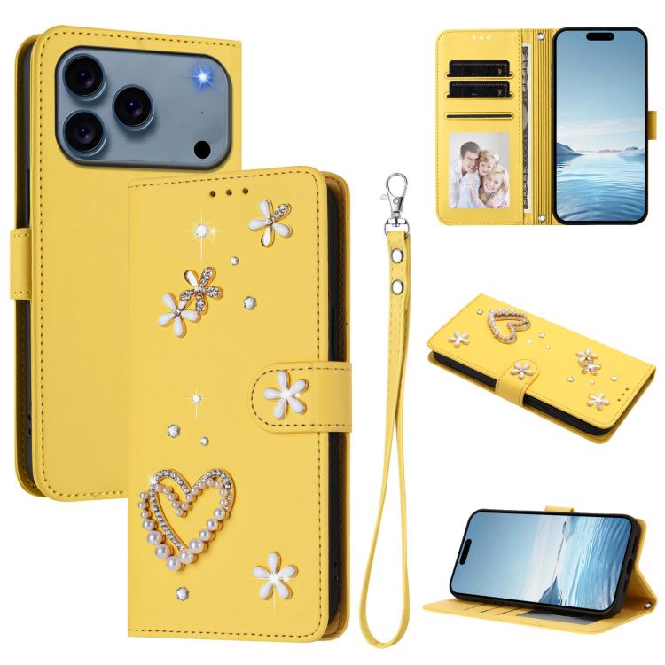 เคสโทรศัพท์หนังวีแกนสองชั้นลายหัวใจดอกไม้พร้อมสายคล้องข้อมือ ZS01, สำหรับ iPhone 17e / 16e, สำหรับ iPhone 17 Pro Max, สำหรับ iPhone 17 Pro, สำหรับ iPhone 17, สำหรับ iPhone Air, สำหรับ iPhone 16 Pro Max