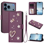 เคสโทรศัพท์หนังวีแกนสองชั้นลายหัวใจดอกไม้พร้อมสายคล้องข้อมือ ZS01, สำหรับ iPhone 17e / 16e, สำหรับ iPhone 17 Pro Max, สำหรับ iPhone 17 Pro, สำหรับ iPhone 17, สำหรับ iPhone Air, สำหรับ iPhone 16 Pro Max