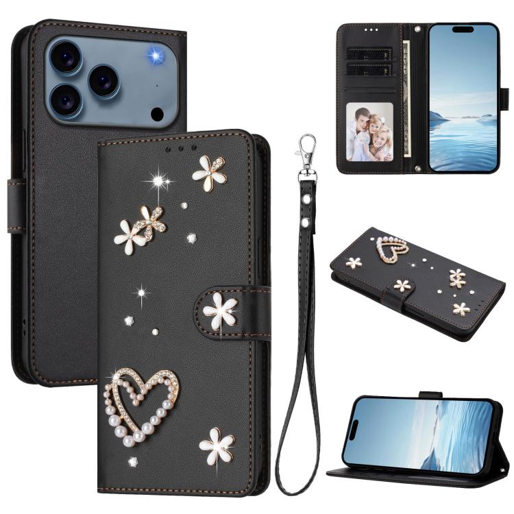 เคสโทรศัพท์หนังวีแกนสองชั้นลายหัวใจดอกไม้พร้อมสายคล้องข้อมือ ZS01, สำหรับ iPhone 17e / 16e, สำหรับ iPhone 17 Pro Max, สำหรับ iPhone 17 Pro, สำหรับ iPhone 17, สำหรับ iPhone Air, สำหรับ iPhone 16 Pro Max