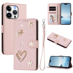 เคสโทรศัพท์หนังวีแกนลายหัวใจดอกไม้สองชั้น ZS01 พร้อมสายรัดข้อมือ สำหรับ iPhone 16 Pro, สำหรับ iPhone 16 Plus, สำหรับ iPhone 16, สำหรับ iPhone 15 Pro Max, สำหรับ iPhone 15 Pro, สำหรับ iPhone 15 Plus